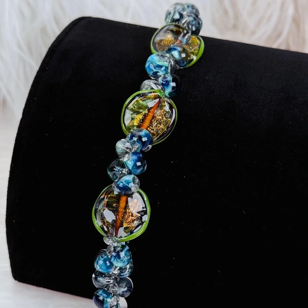 Gorgeous, Bohemian chic colorful, blue green, Earth tone toggle closure bracelet